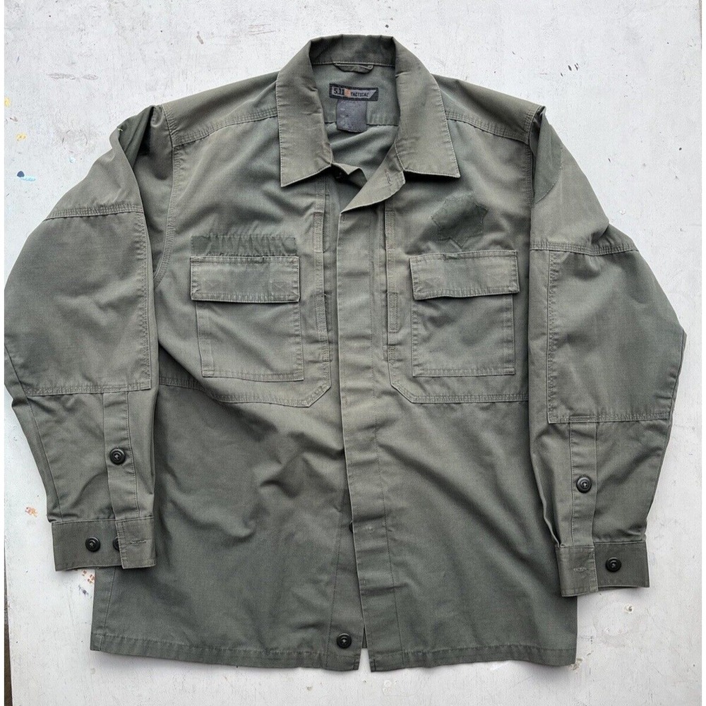 Men's 5.11‎ Tactical Jacket Green Solid BDU M Military NATO US Patches Pocket